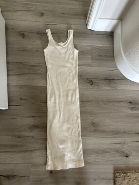H&M Cream Ribbed Midi Tank Dress